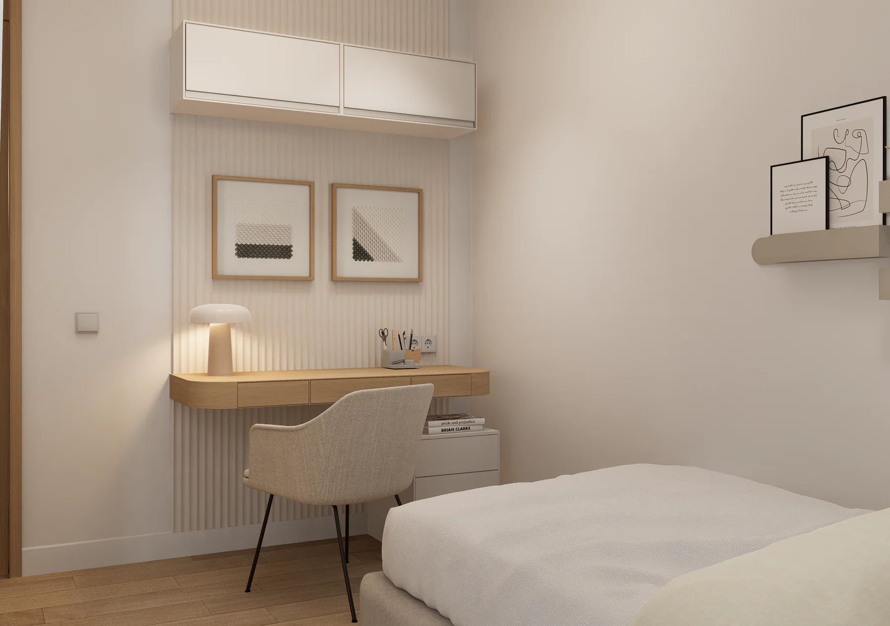 Render de dormitorio de la promoción Gañanía del Duque